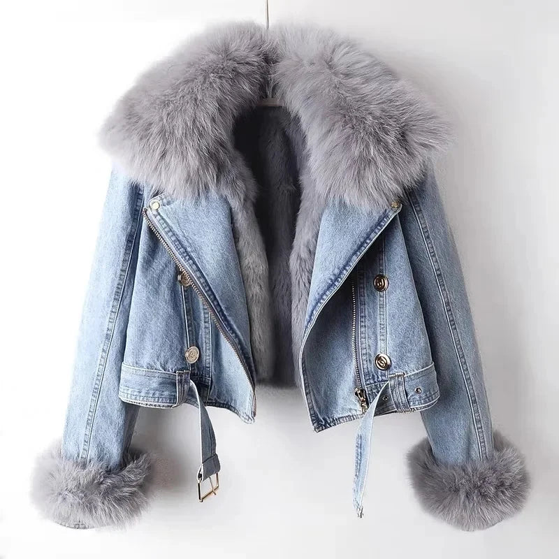 Giada - Detachable Denim Fur Jacket