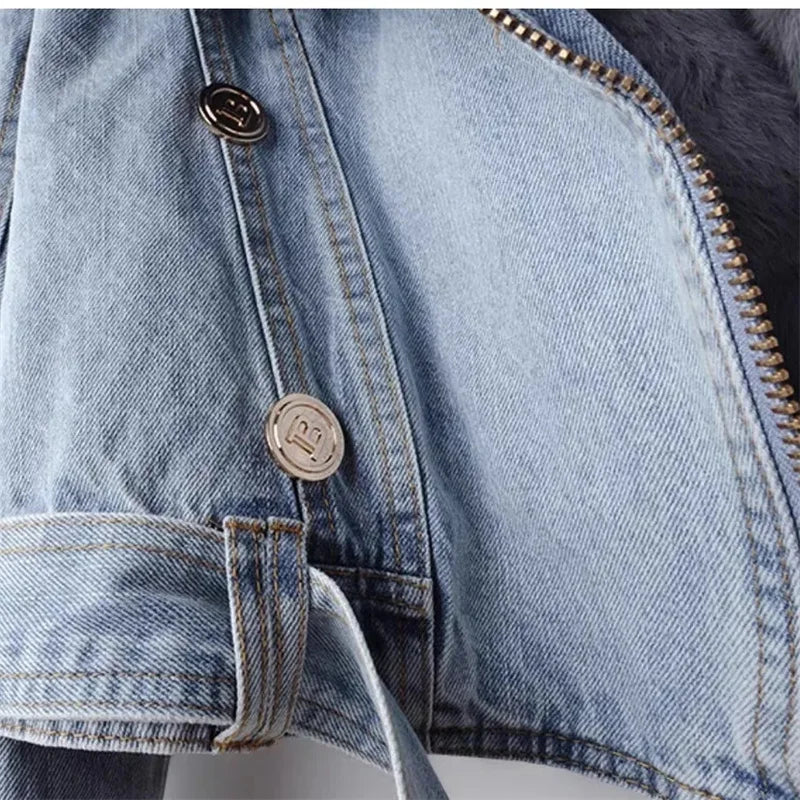 Giada - Detachable Denim Fur Jacket