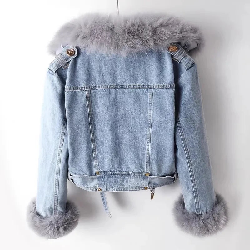 Giada - Detachable Denim Fur Jacket