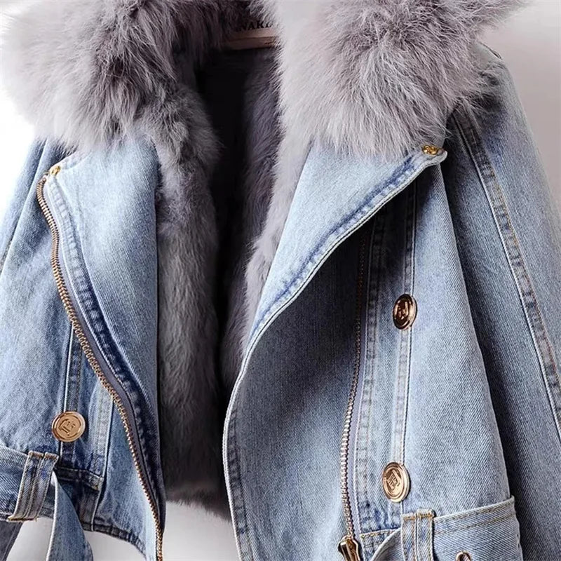 Giada - Detachable Denim Fur Jacket